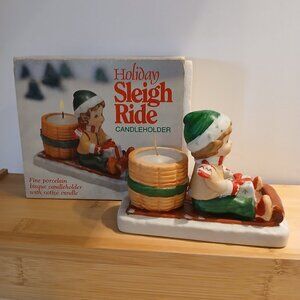 Vintage Holiday Sleigh Ride Candleholder 1983